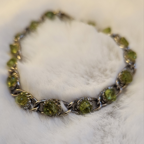 Vintage green crystal and Silver Bracelet - Picture 4 of 7